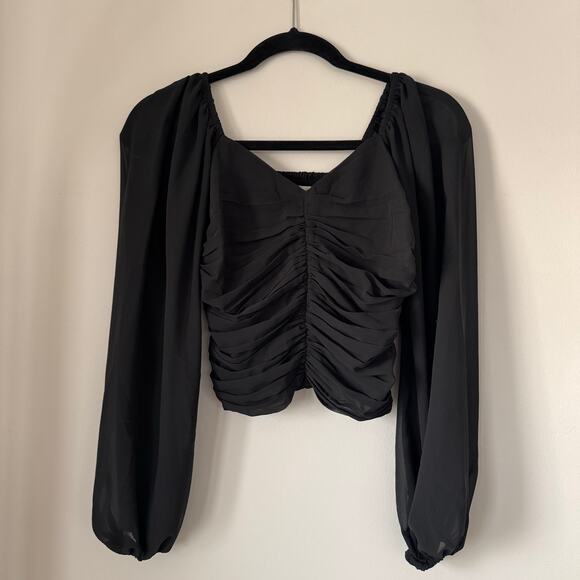 Abercrombie and Fitch Women’s Long Sleeve Ruched Black Blouse in Size Small - Picture 2 of 4